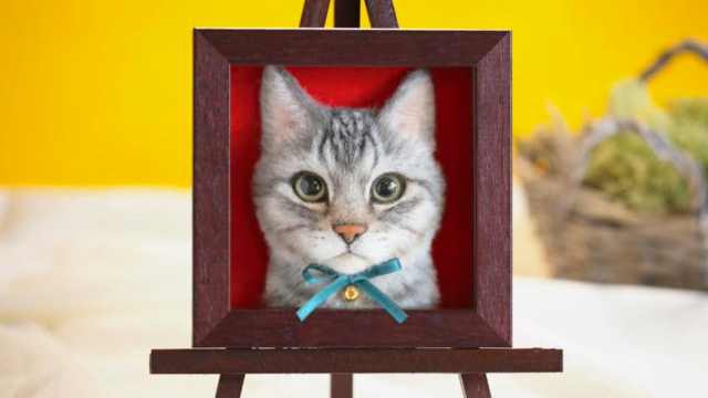 リアルな肖像猫を額縁へ…羊毛作家が生み出すオーダーメイド作品「わくねこ」