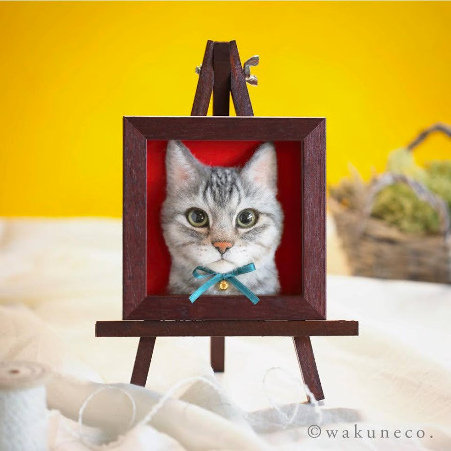 リアルな肖像猫を額縁へ…羊毛作家が生み出すオーダーメイド作品「わく 