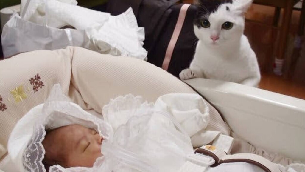 私がお姉ちゃんニャ」赤ちゃんと猫ちゃん、初めての出会いから姉妹の